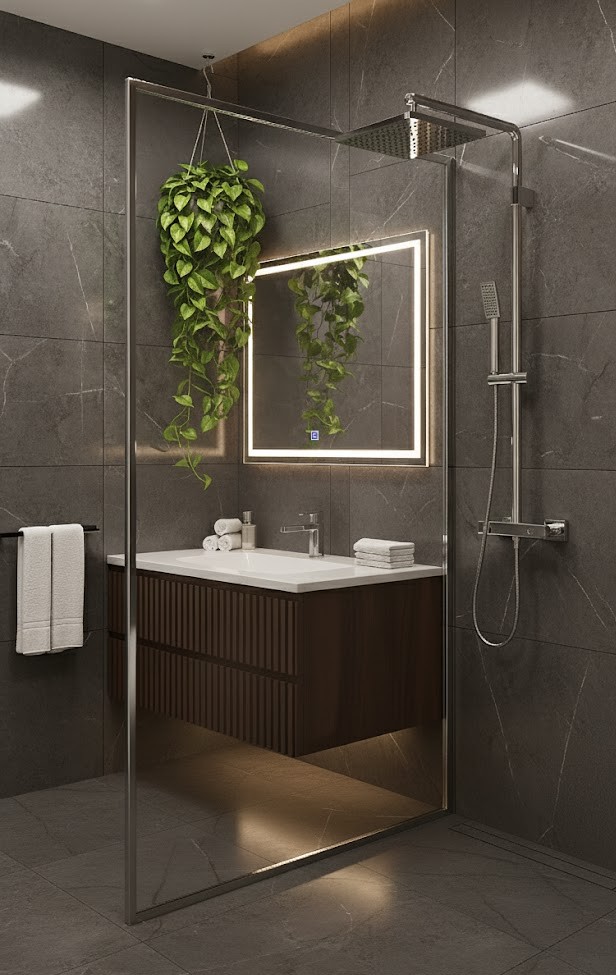 Framed walk-in shower screen with premium frame