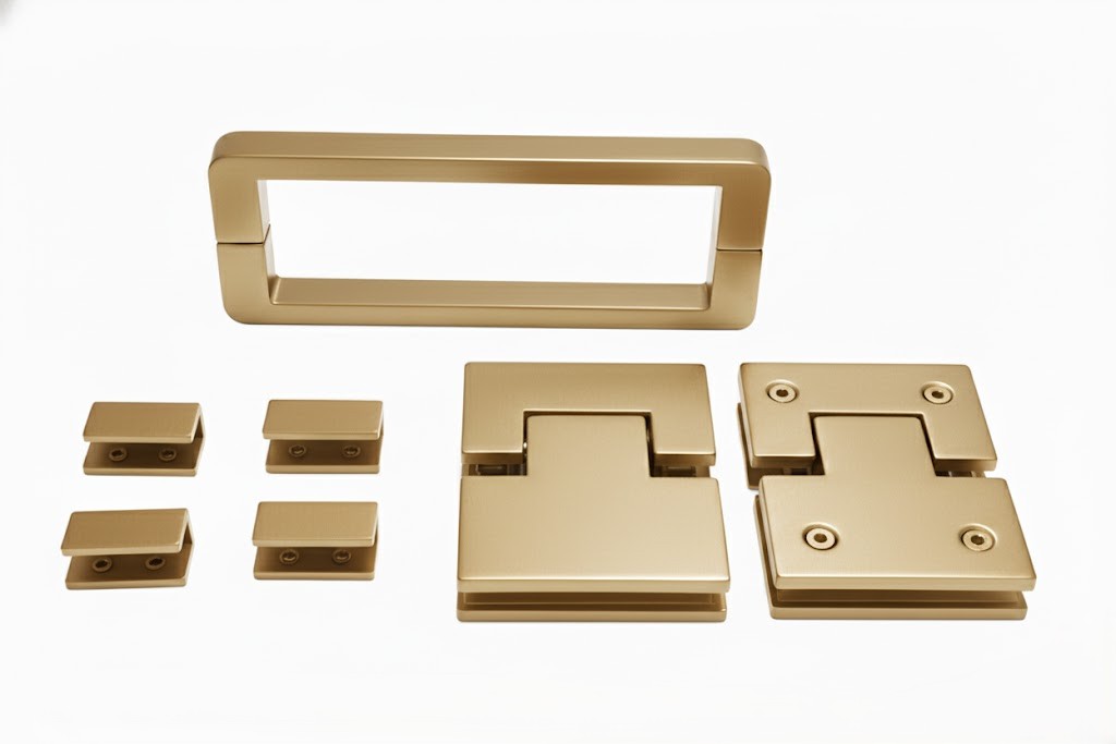Frameless Corner Set Hardware — U Clamp — Brushed Gold