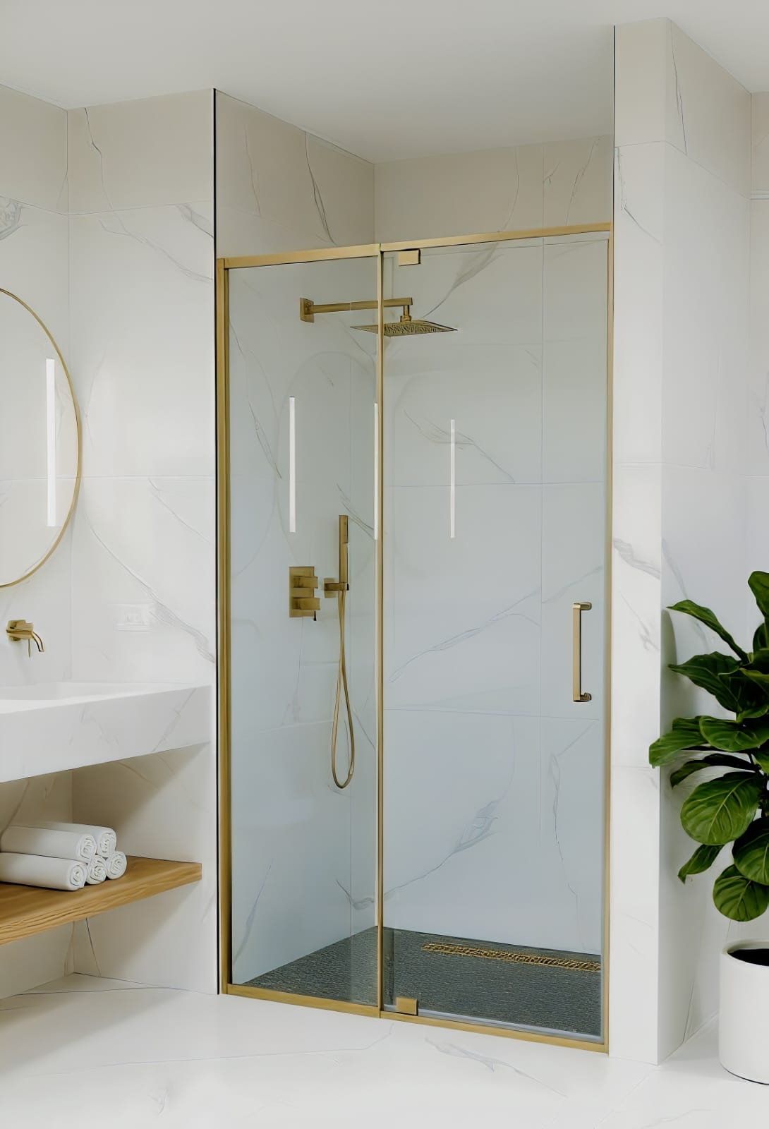 Semi-frameless wall-to-wall shower door in Matt Black hardware