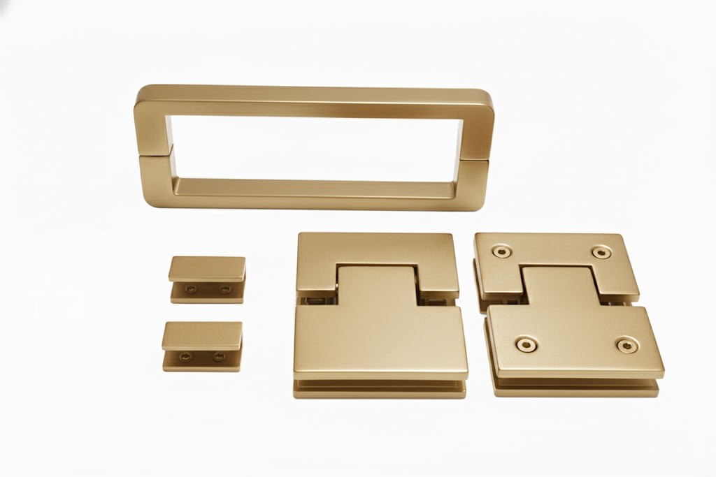 Frameless Wall To Wall Hardware — U Clamp — Brushed Gold