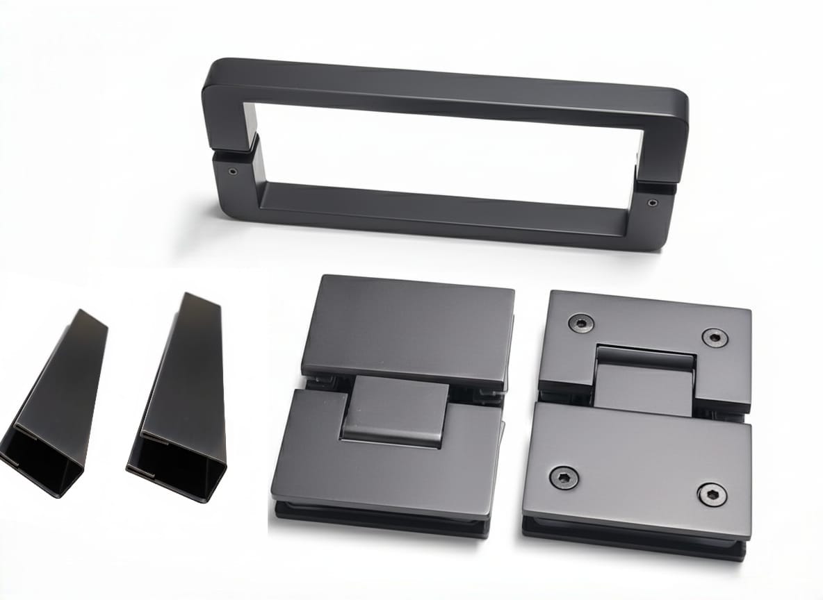 Frameless Corner Set Hardware — U Channel — Gun Metal